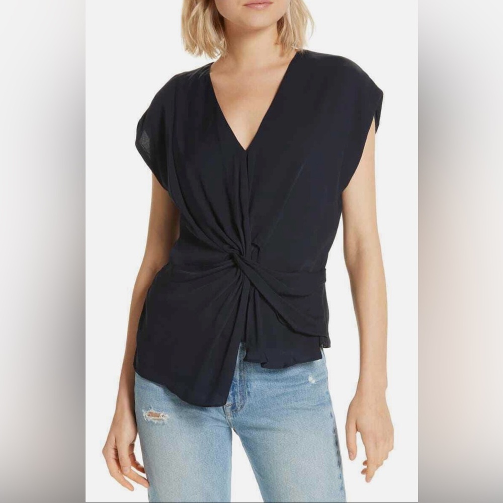 Joie Silk Twist Front V Neck Sleeveless Dark Blue Top Blouse, Women’s Size XXS